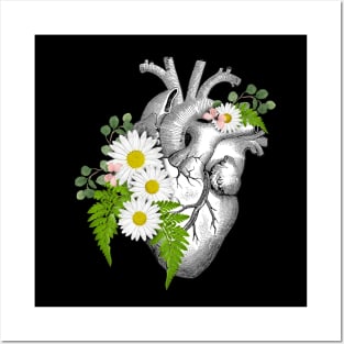 Daisy Heart Human Anatomy And pink butterflies Posters and Art